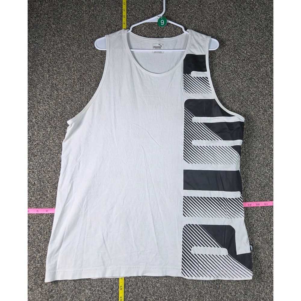Puma Tank Top Mens XL White Vertical Graphic Logo Sleeveless Athletic Shirt